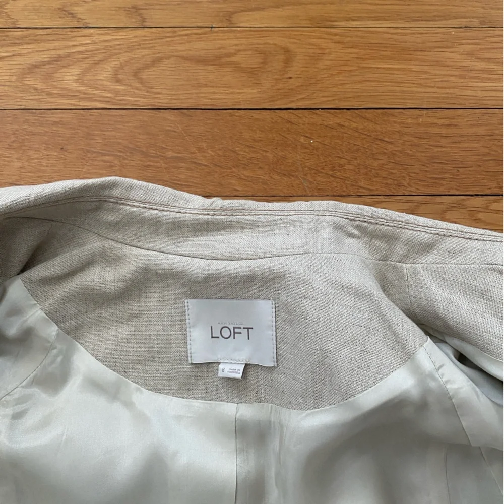 LOFT Ann Taylor LINEN Safari Blazer Size 8 Tan wBelt like new - Picture 6 of 13